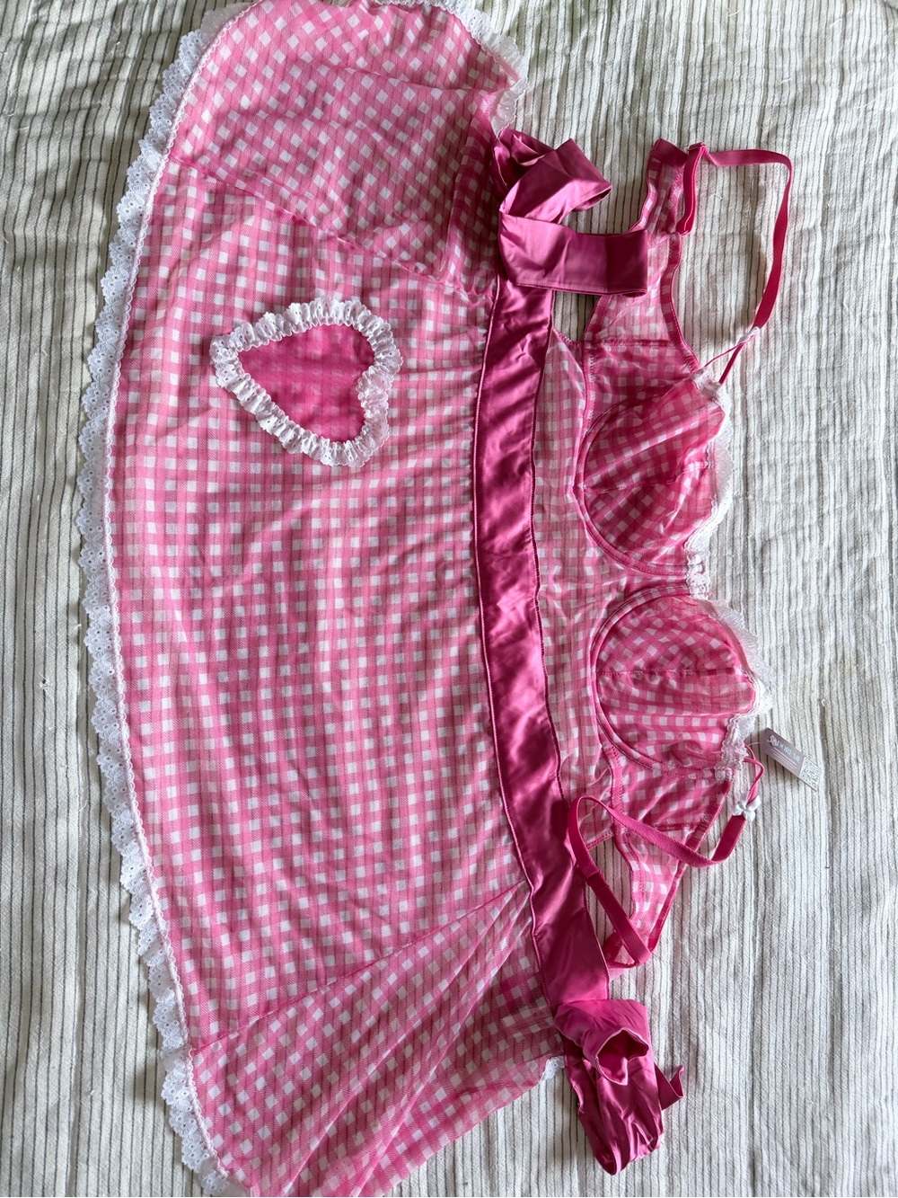 Adore Me Pink Gingham Lace-Trim Babydoll Chemise